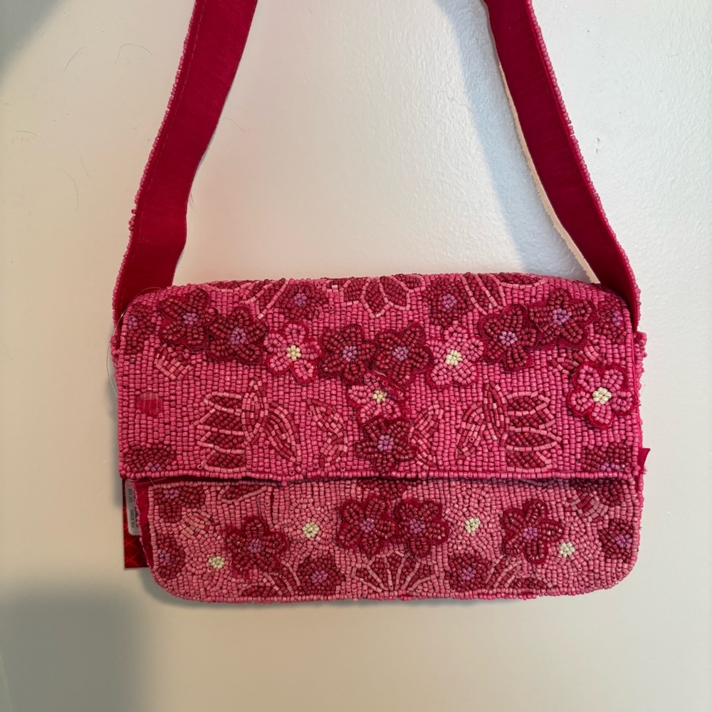 Floral Pink Beaded Women's Bag
